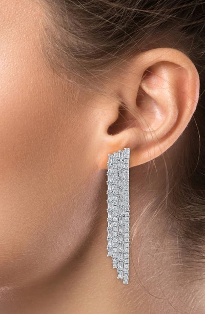 Cz By Kenneth Jay Lane Round & Baguette Cz Fringe Drop Earrings In Clear/ Silver