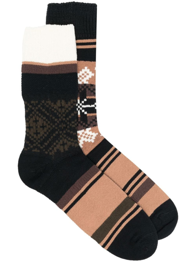 Shop Sacai Stripe-print Detail Socks In Brown