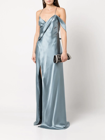 Shop Michelle Mason Draped-panel Silk Gown In Blue