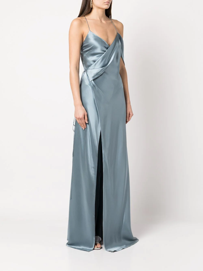 Shop Michelle Mason Draped-panel Silk Gown In Blue