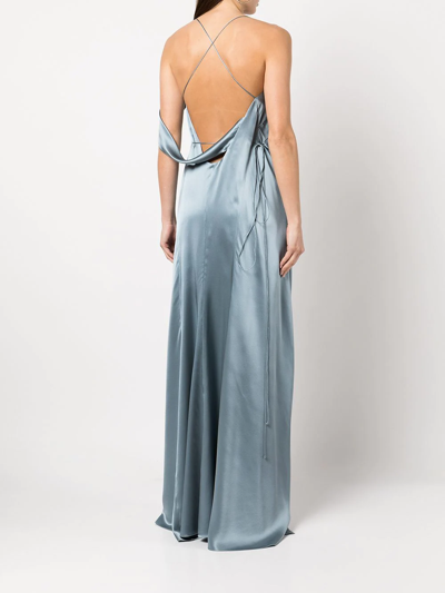 Shop Michelle Mason Draped-panel Silk Gown In Blue