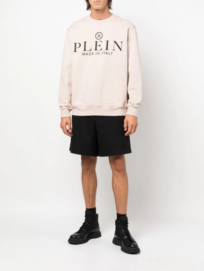 Shop Philipp Plein Logo-print Crew-neck Sweatshirt In Neutrals