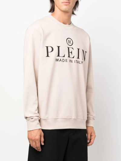 Shop Philipp Plein Logo-print Crew-neck Sweatshirt In Neutrals