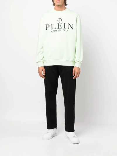 Shop Philipp Plein Logo-print Crew Neck Sweatshirt In Green