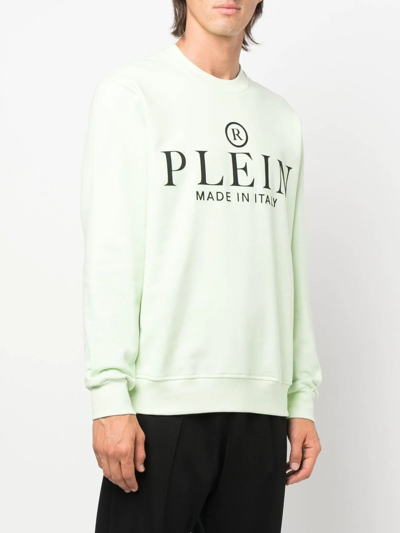 Shop Philipp Plein Logo-print Crew Neck Sweatshirt In Green