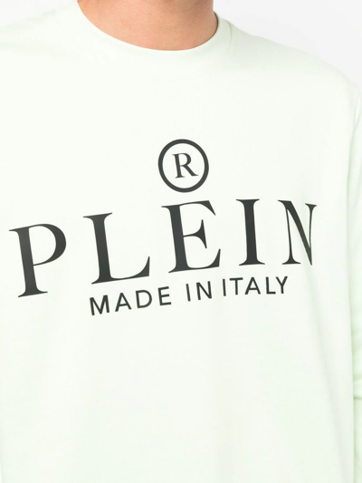 Shop Philipp Plein Logo-print Crew Neck Sweatshirt In Green