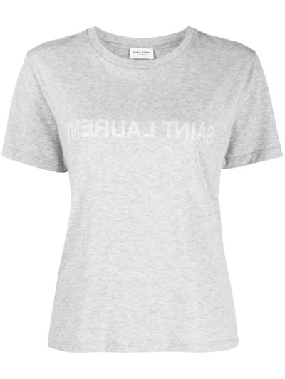 Shop Saint Laurent Reverse Logo-print Short-sleeve T-shirt In Grey