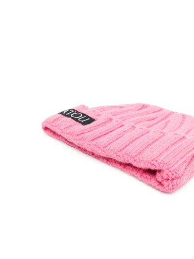 Shop Patou Logo-patch Ribbed-knit Beanie In Pink