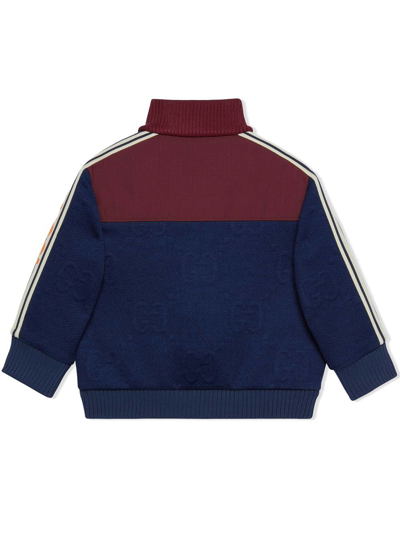 Shop Gucci Jersey Jacquard Zip Jacket In Blue