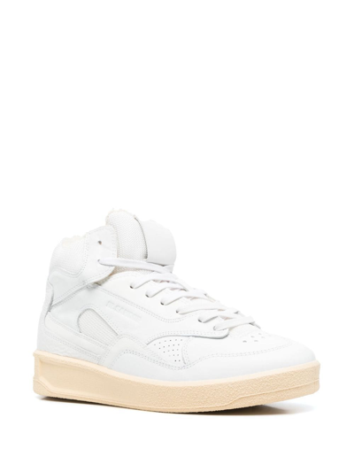 Shop Jil Sander Basket Mid Leather Sneakers In White