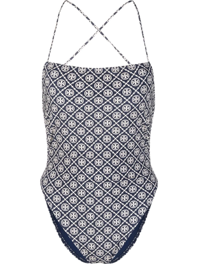 Shop Tory Burch Monogram-pattern Swimsuit In Blue