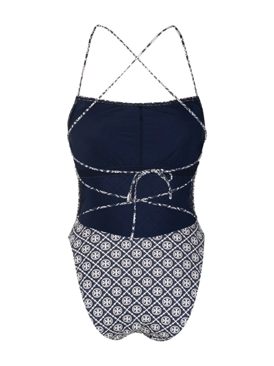 Shop Tory Burch Monogram-pattern Swimsuit In Blue