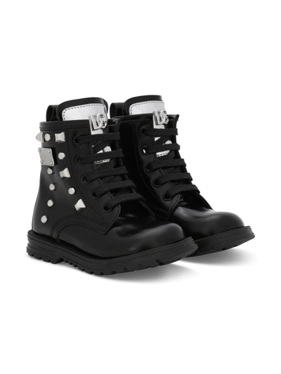 Shop Dolce & Gabbana Studded Leather Ankle Boots In Black