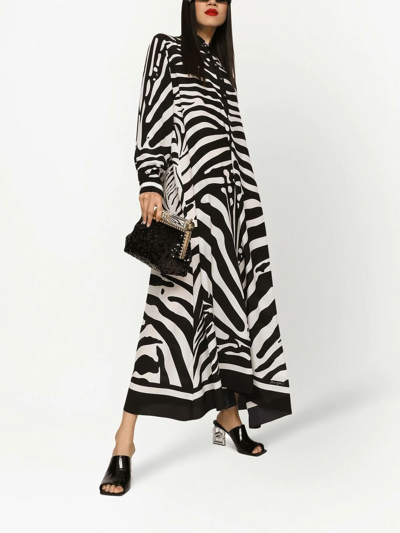 Dolce & Gabbana Zebra-print Crepe De Chine Maxi Shirt Dress In Black