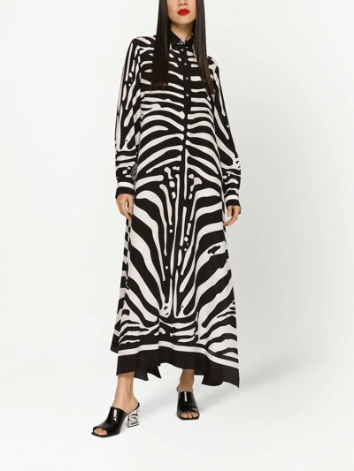 Dolce & Gabbana Zebra-print Crepe De Chine Maxi Shirt Dress In Black
