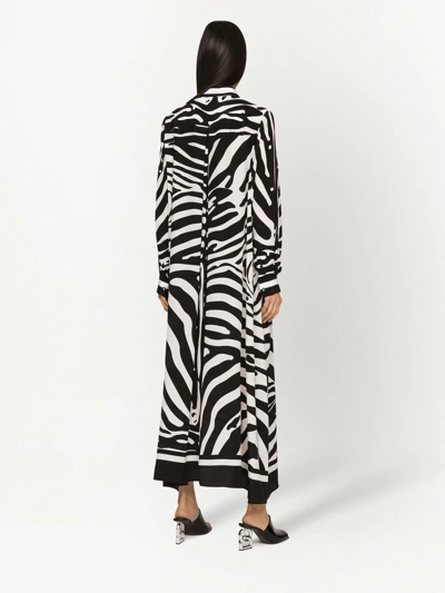 Dolce & Gabbana Zebra-print Crepe De Chine Maxi Shirt Dress In Black