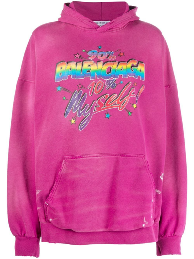 Shop Balenciaga Rainbow Logo Cotton Hoodie In Pink