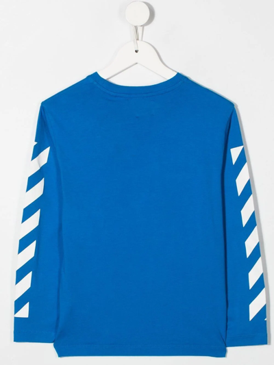 Shop Off-white Logo-print Long-sleeved T-shirt In Blue