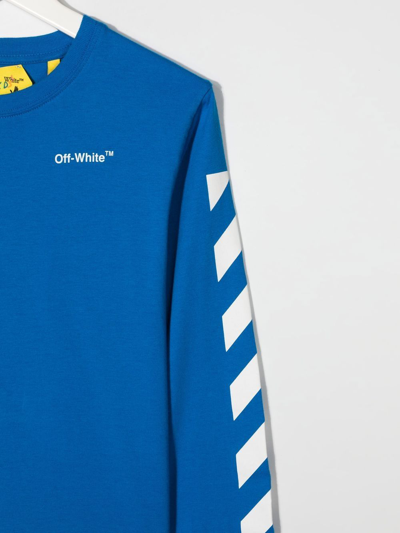 Shop Off-white Logo-print Long-sleeved T-shirt In Blue