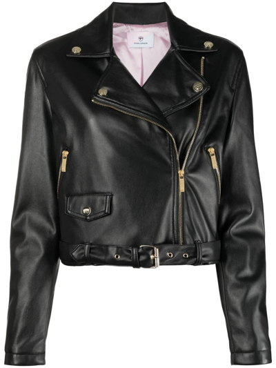 Shop Chiara Ferragni Zip-up Faux Leather Biker Jacket In Black