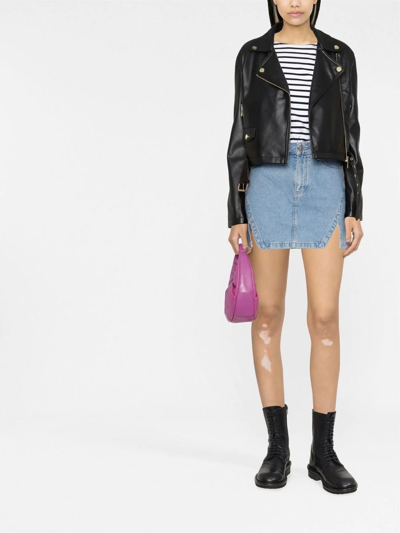 Shop Chiara Ferragni Zip-up Faux Leather Biker Jacket In Black