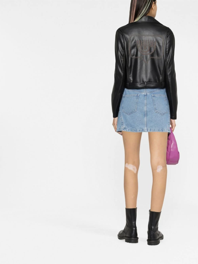 Shop Chiara Ferragni Zip-up Faux Leather Biker Jacket In Black