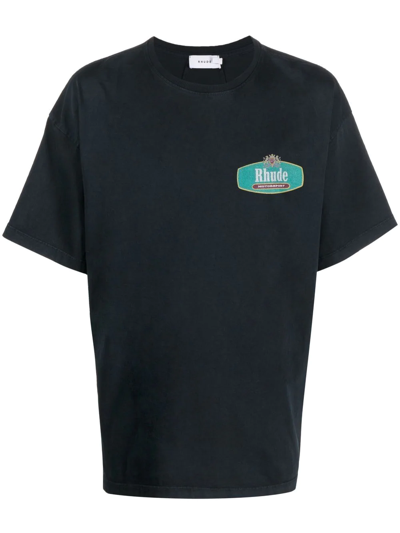 Shop Rhude Logo-print Cotton T-shirt In Black