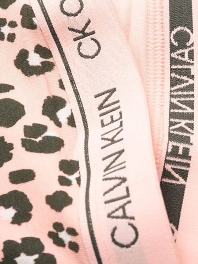 Shop Calvin Klein Underwear Leopard-pattern Logo-waistband Bra In Pink