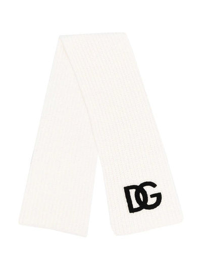 Shop Dolce & Gabbana Brushed-logo Chunky-knit Scarf In White