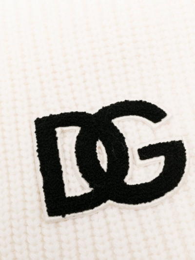 Shop Dolce & Gabbana Brushed-logo Chunky-knit Scarf In White