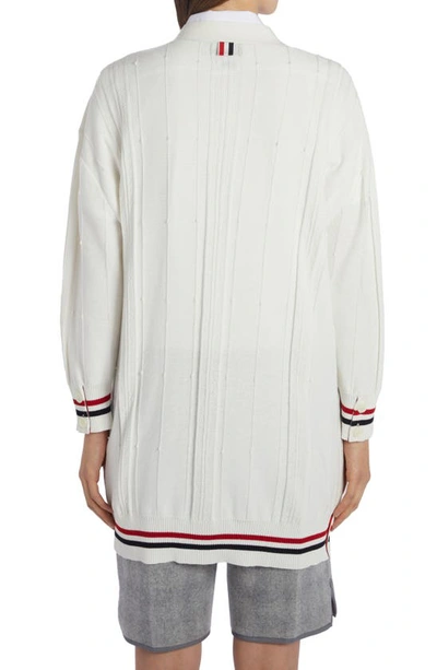 Thom Browne Cricket Stripe Oversize Cotton Cardigan In White