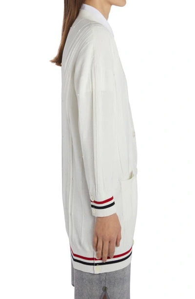 Shop Thom Browne Cricket Stripe Oversize Cotton Cardigan In White