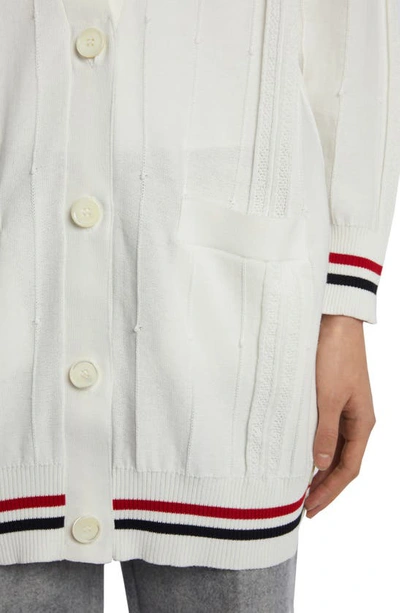Shop Thom Browne Cricket Stripe Oversize Cotton Cardigan In White