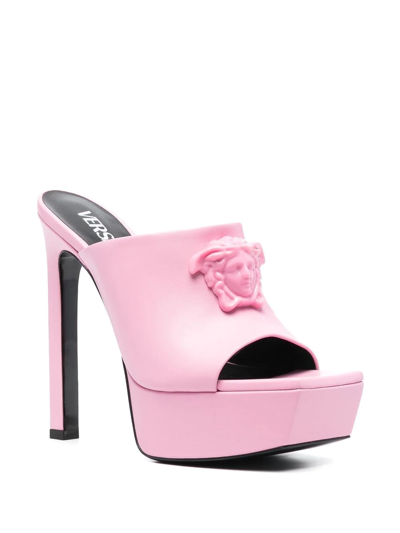 Shop Versace La Medusa 140mm Platform Mules In Pink