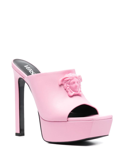 Versace La Medusa 140mm Platform Mules In Pink
