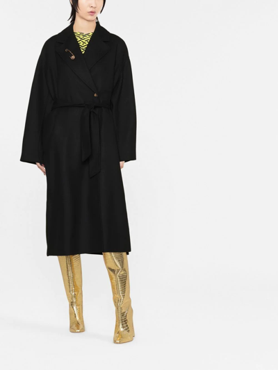 Shop Versace Safety-pin Detail Belted Coat In Black