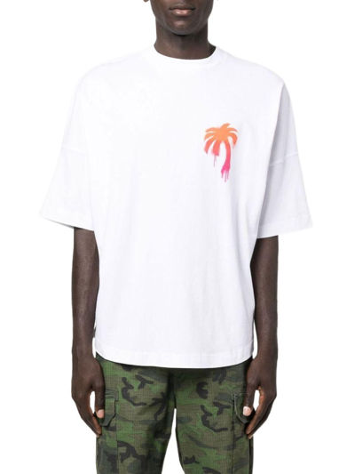 Shop Palm Angels Men's White Cotton T-shirt