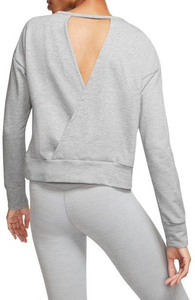 Shop Nike ® Yoga Wrap Back Sweatshirt In Grey Heather/ Platinum Tint