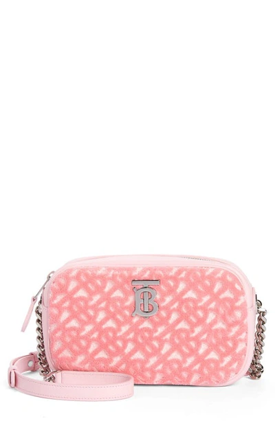 Shop Burberry Mini Lola Tb Monogram Toweling Camera Crossbody Bag In Primrosepink/ Lime