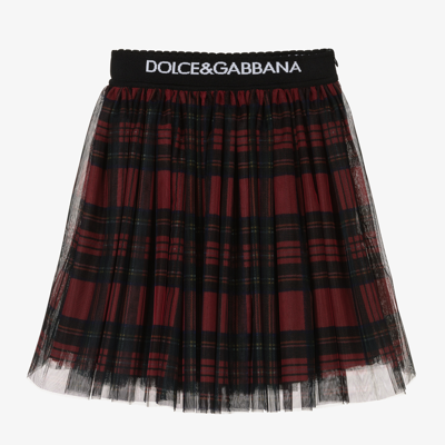 Shop Dolce & Gabbana Girls Red Tartan Tulle Skirt