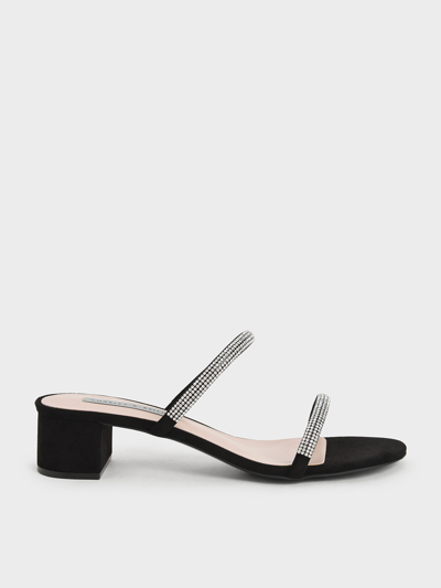 Shop Charles & Keith - Gem-encrusted Strappy Heeled Mules In Black