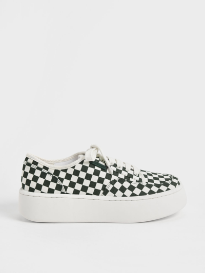 Shop Charles & Keith - Skye Checkered Canvas & Cotton Sneakers In Dark Green
