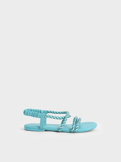 Shop Charles & Keith - Girls' Printed-rope Slingback Sandals In Turquoise