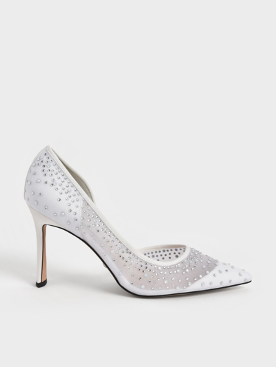 Shop Charles & Keith - Blythe Mesh Embellished Half-d'orsay Pumps In White