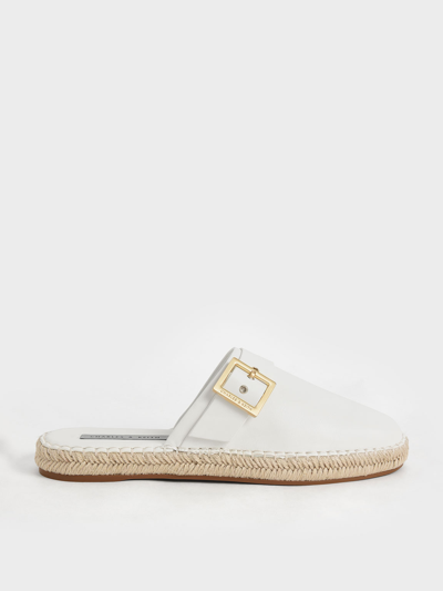 Shop Charles & Keith - Buckled Espadrille Mules In White