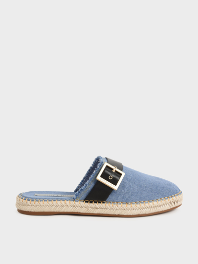 Shop Charles & Keith - Buckled Denim Espadrille Mules In Blue