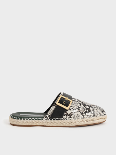 Shop Charles & Keith - Snake-print Buckled Espadrille Mules In Animal Print Natural