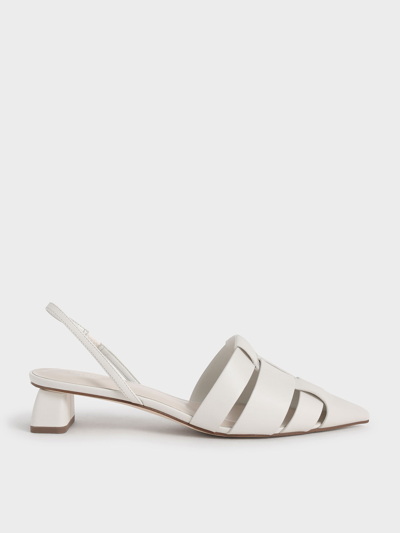 Shop Charles & Keith - Woven Slingback Pumps In Chalk