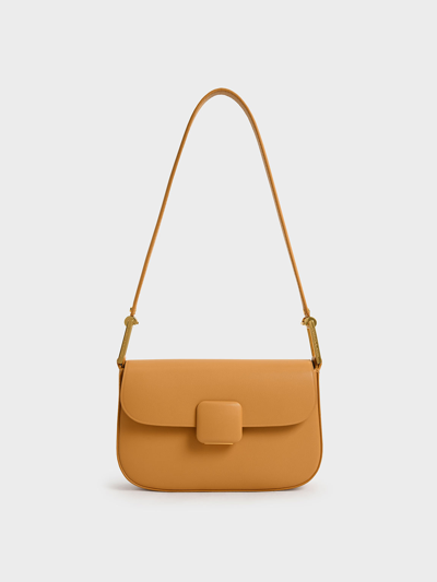 Shop Charles & Keith Koa Square Push-lock Shoulder Bag In Orange