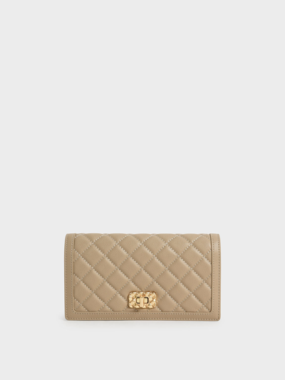 Shop Charles & Keith Micaela Quilted Long Wallet In Sand